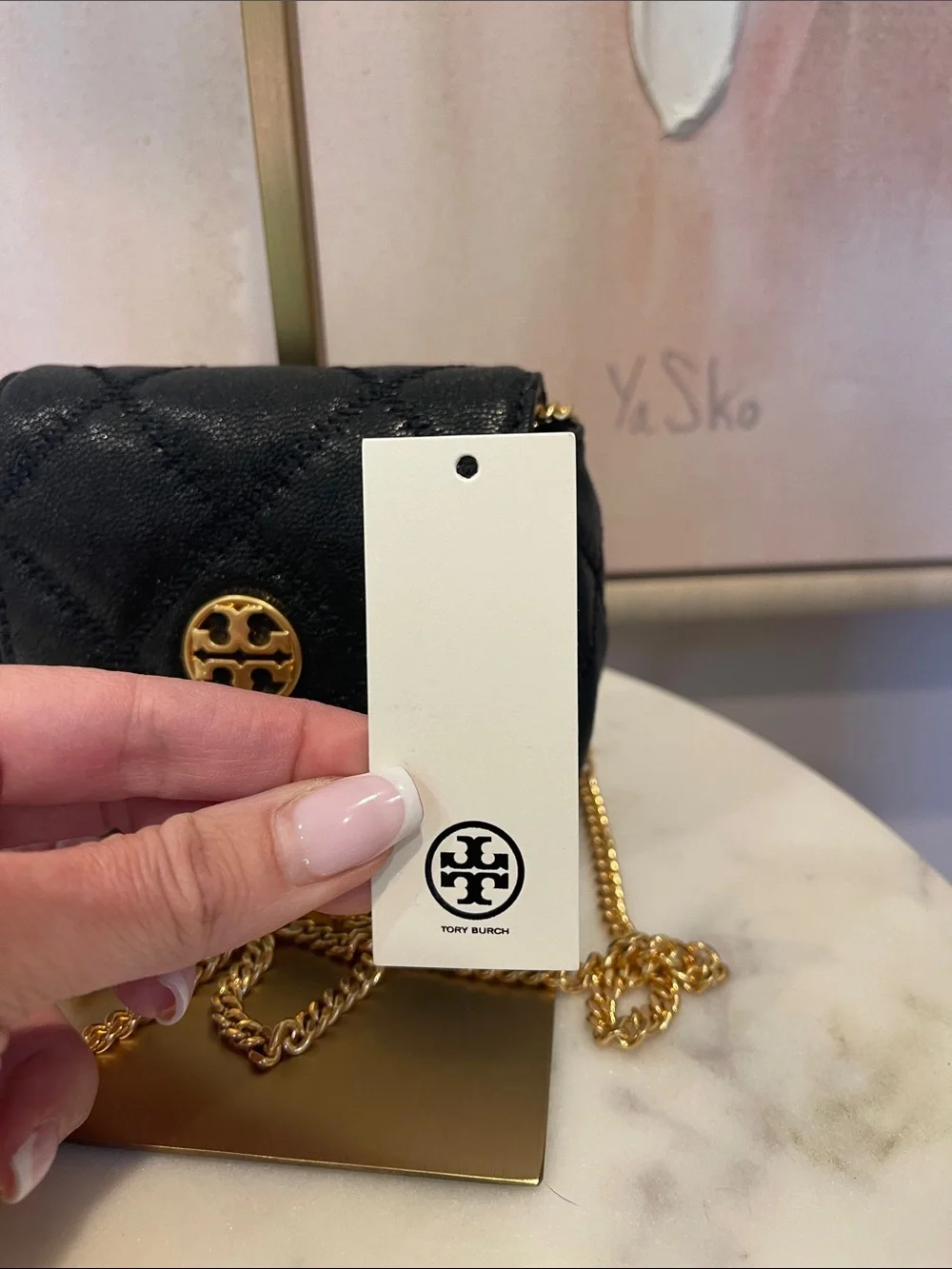 NWT Tory Burch Black Willa Micro Crossbody with Gold Logo